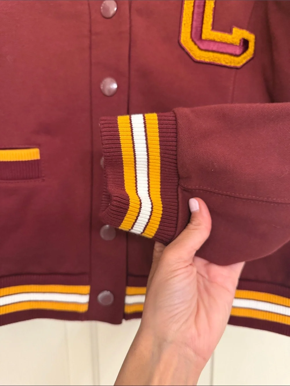 LIKE NEW, Coach Never worn, Maroon Varsity Jacket with Gold Trim
